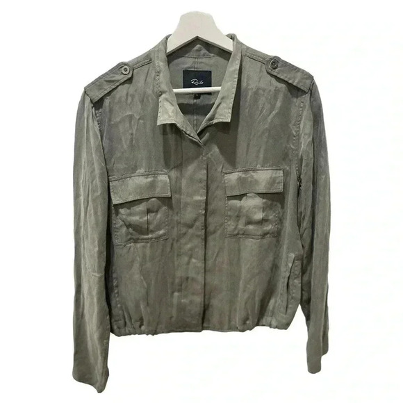 Rails Sage Rowen Military Jacket Star Embroidered Tencel Linen Blend Size L - Picture 1 of 6